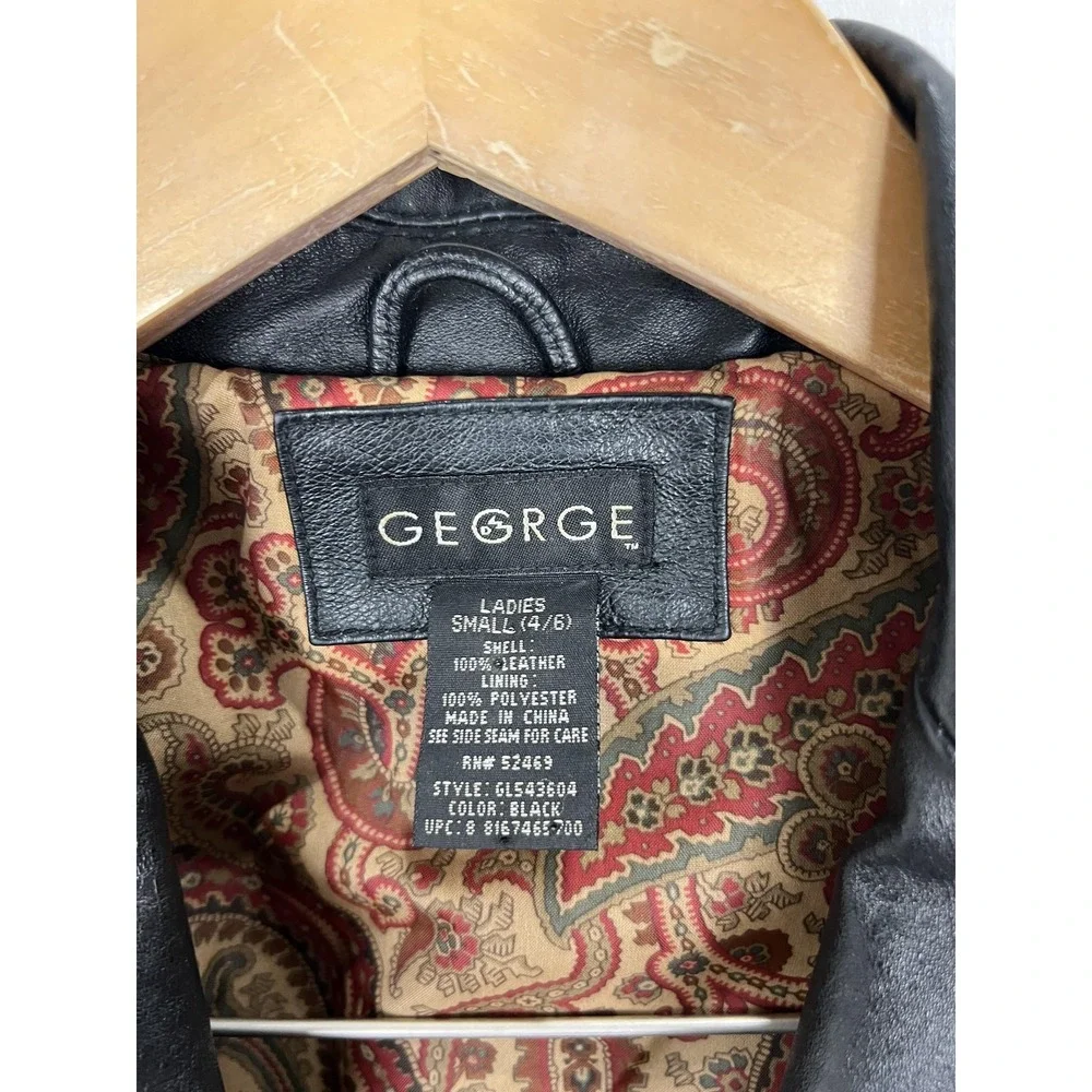 George Leather Jacket Womens S Black Button Front Blazer Mid Length Lined Y2K - Picture 5 of 11